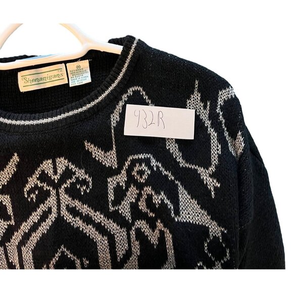 VINTAGE Shenanigans Black and White Patterned Sweater SZ M - Picture 6 of 6